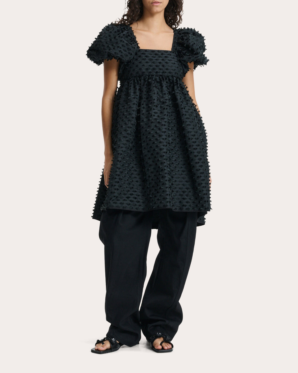Tilde Fiamma Fil-Coupé Puff-Sleeve Dress