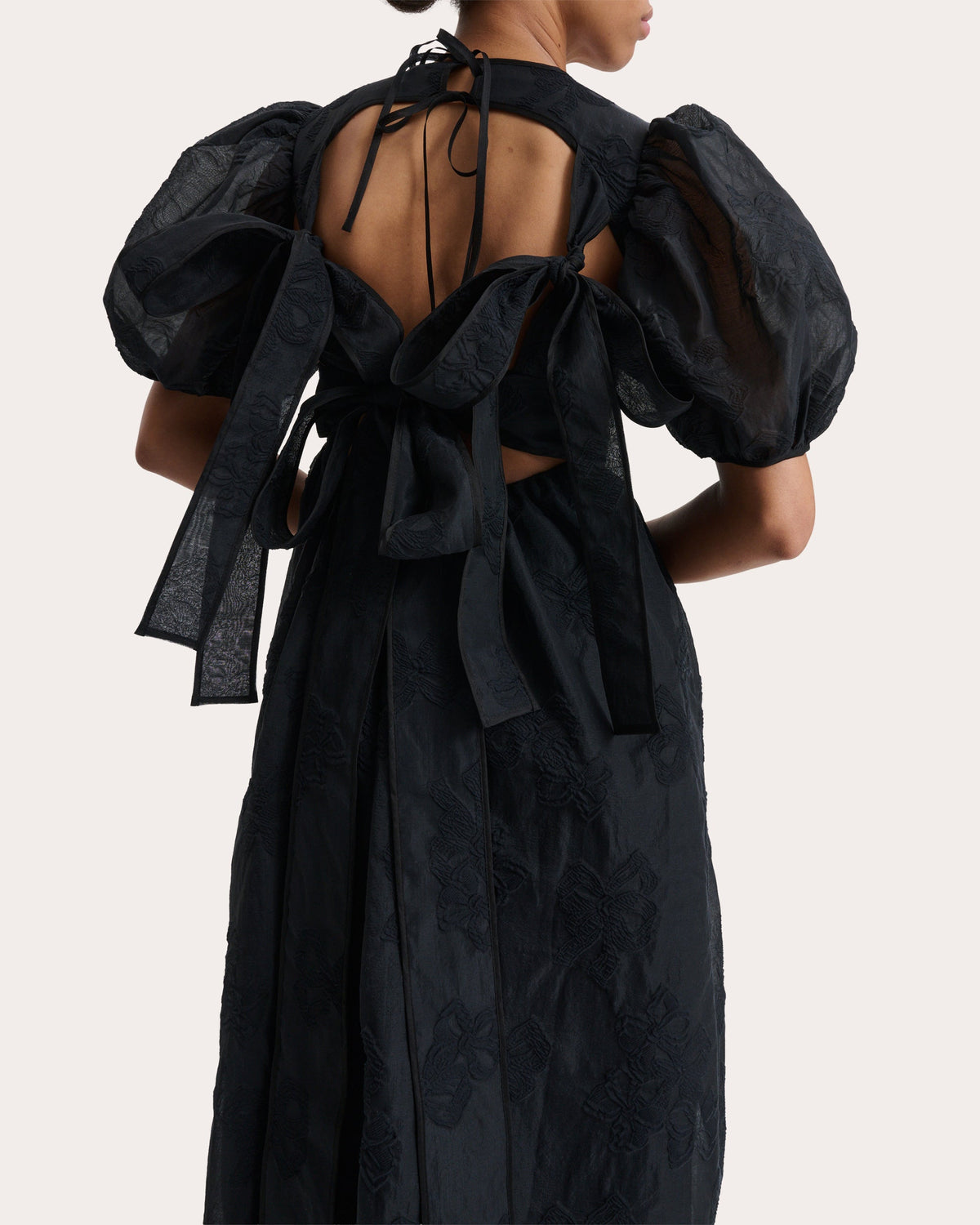 Ulani Papillon Matelassé Puff-Sleeve Dress