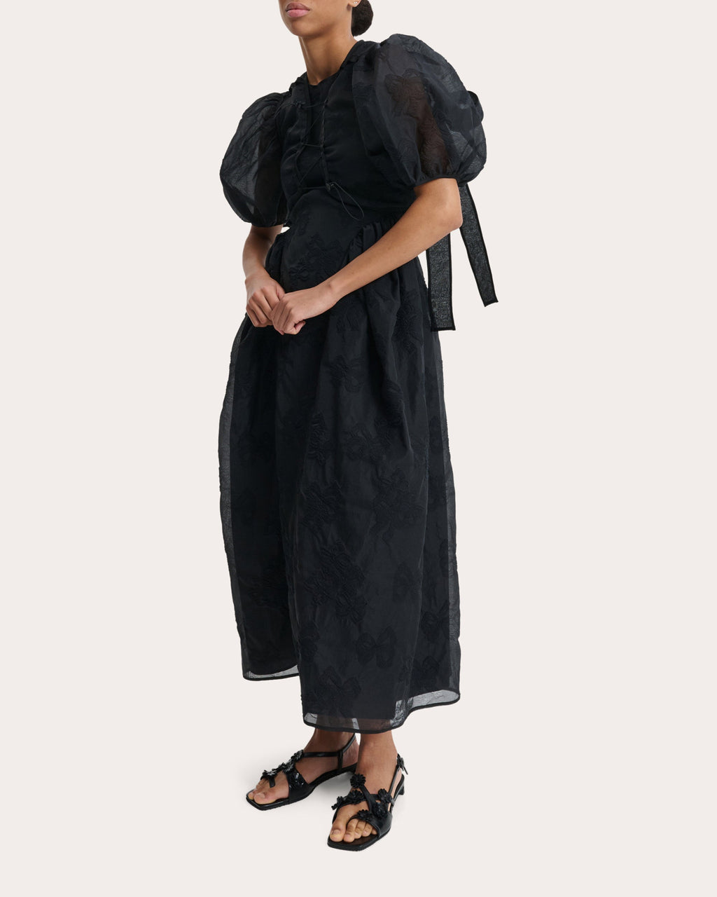 Ulani Papillon Matelassé Puff-Sleeve Dress
