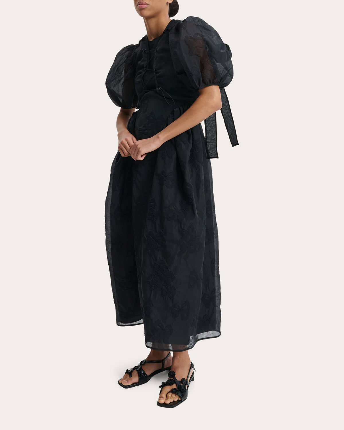 Ulani Papillon Matelassé Puff-Sleeve Dress