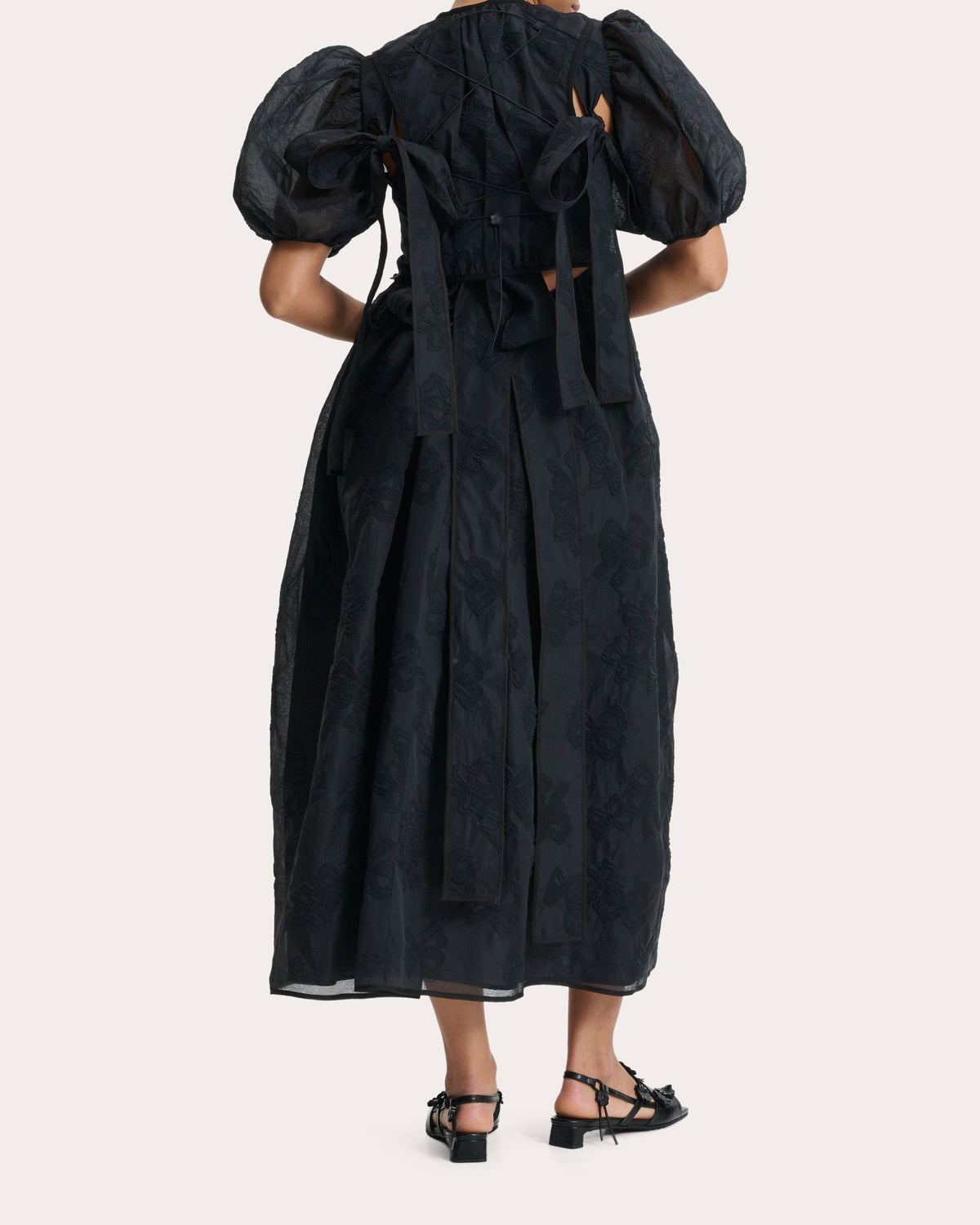 Ulani Papillon Matelassé Puff-Sleeve Dress