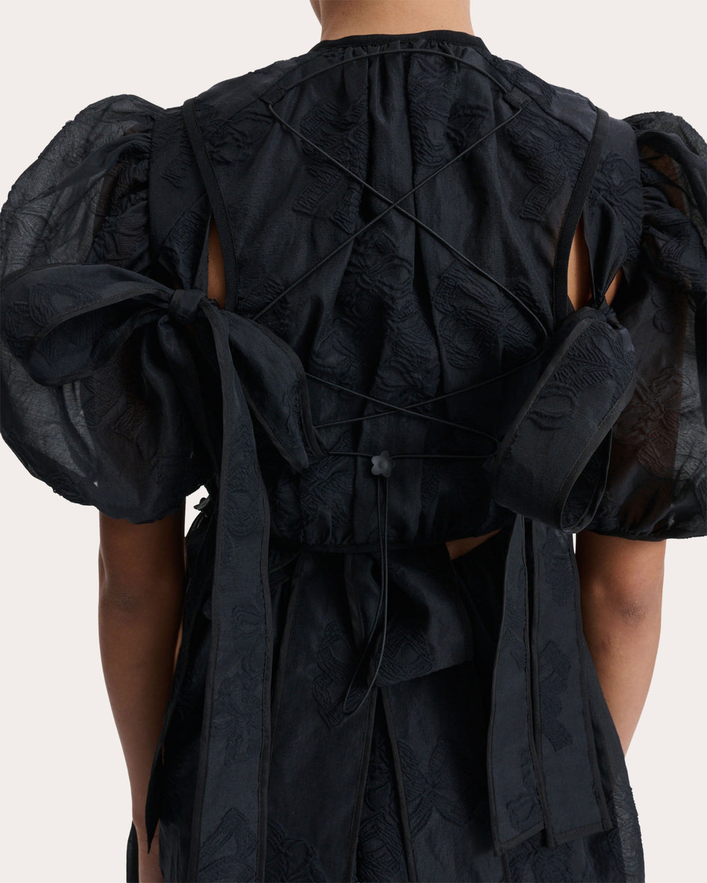 Ulani Papillon Matelassé Puff-Sleeve Dress
