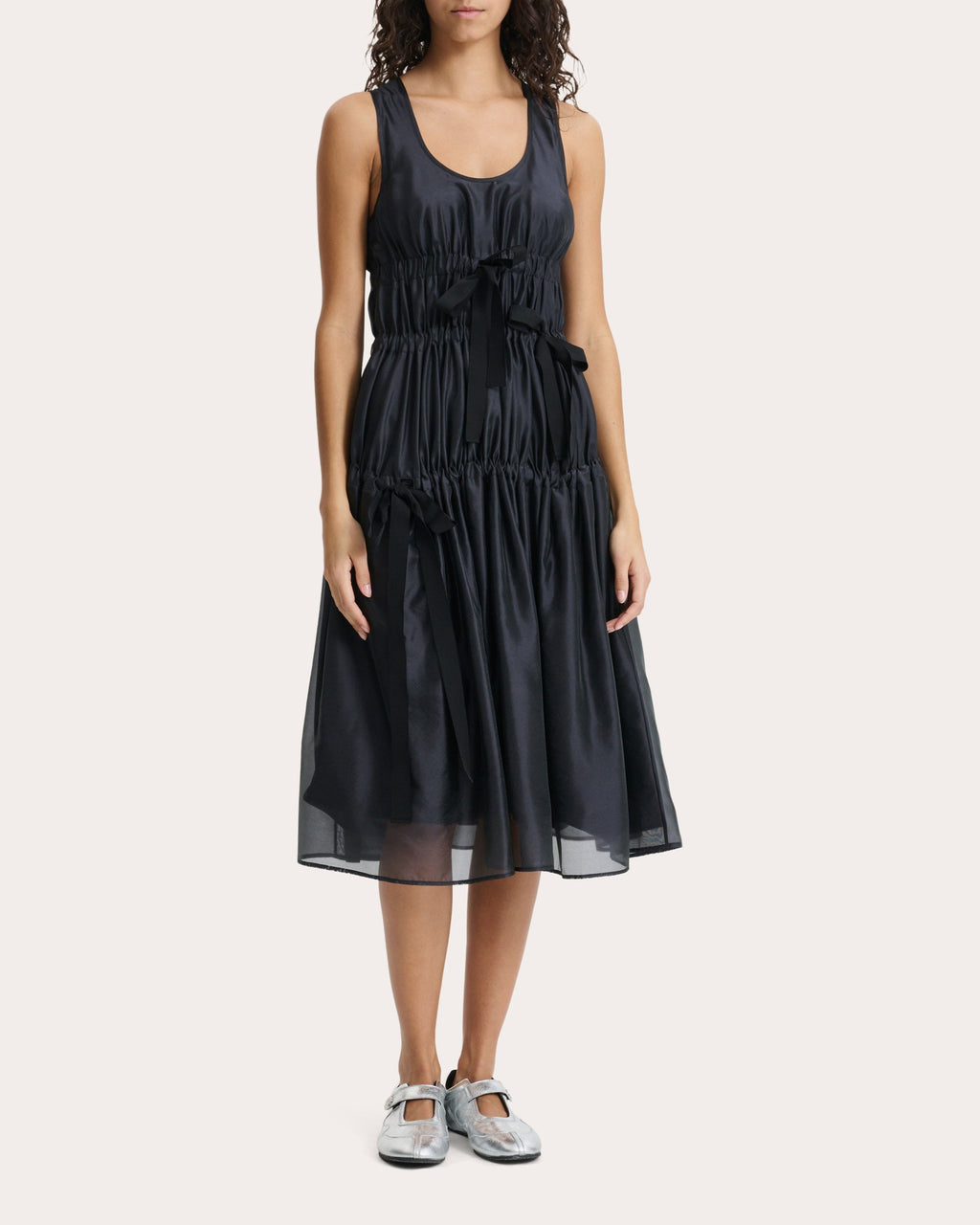 Fara Hybrid Organza Gathered Midi Dress