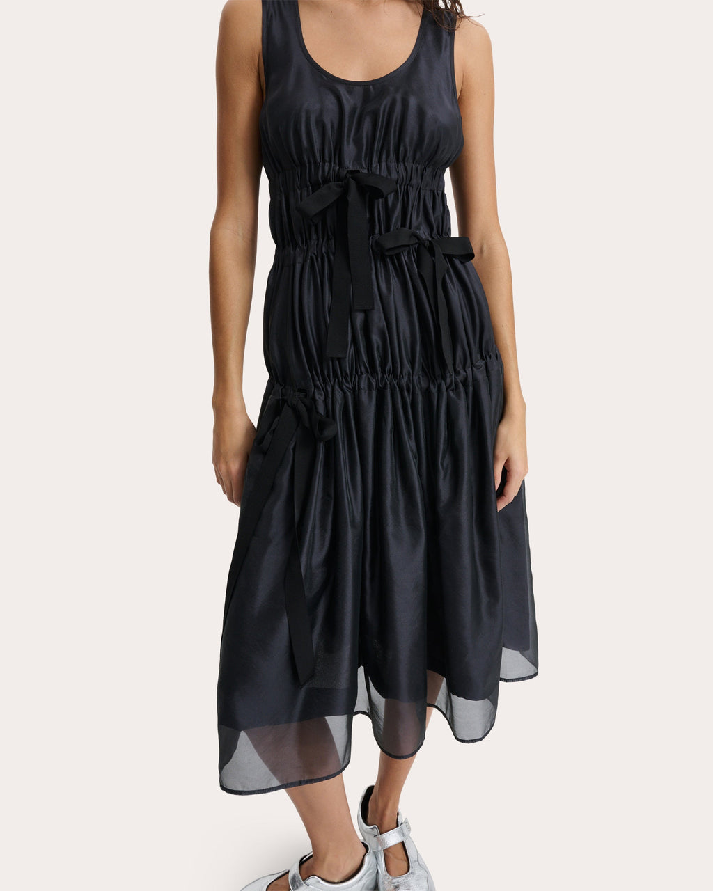 Fara Hybrid Organza Gathered Midi Dress