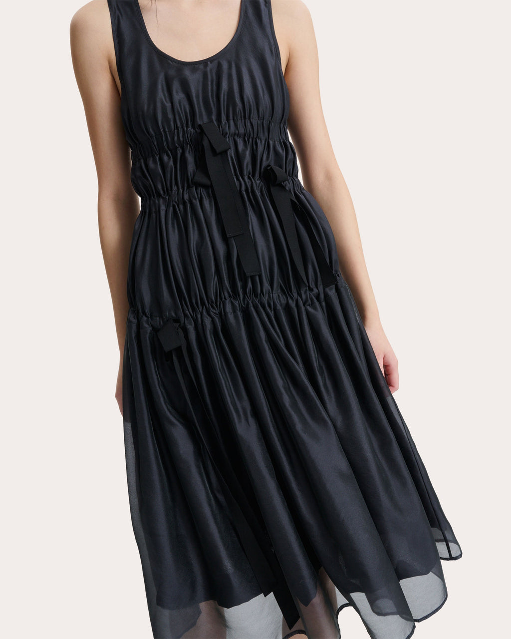 Fara Hybrid Organza Gathered Midi Dress