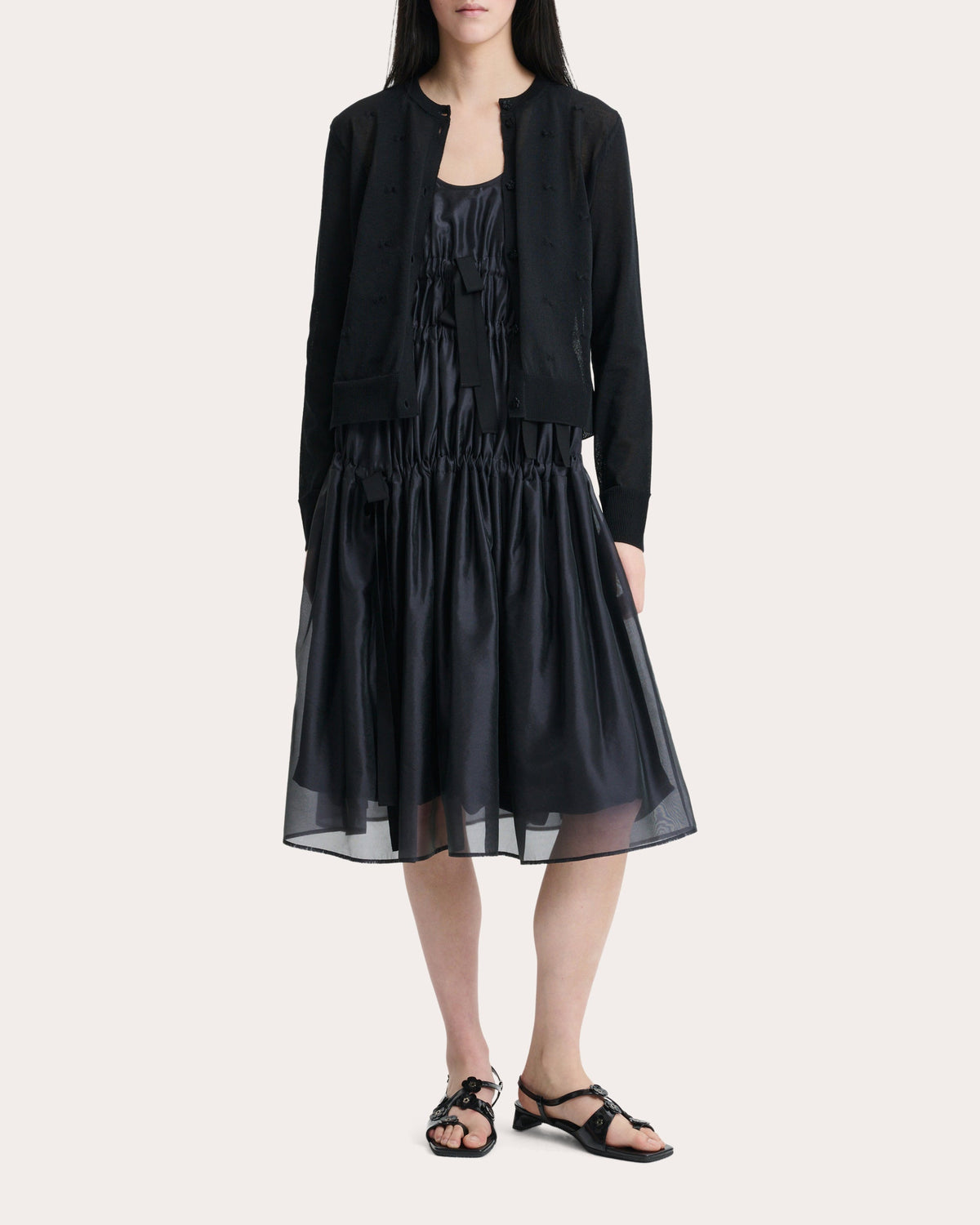 Fara Hybrid Organza Gathered Midi Dress