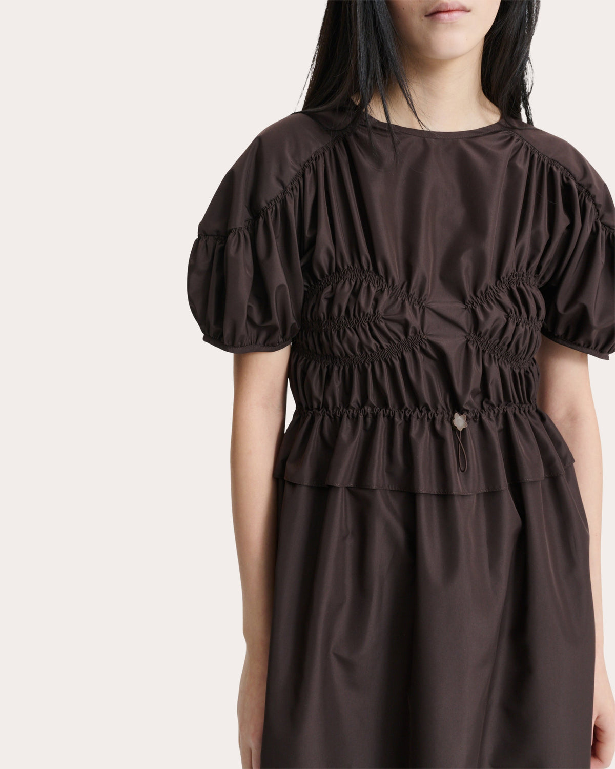 Betsy Faille Ruched Bustier Midi Dress