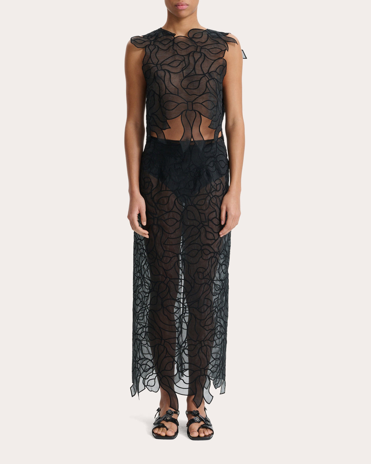 Aya Sheer Organza Embroidered Bow Top