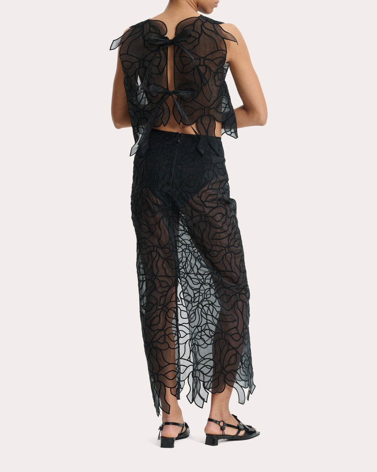 Aya Sheer Organza Embroidered Bow Top