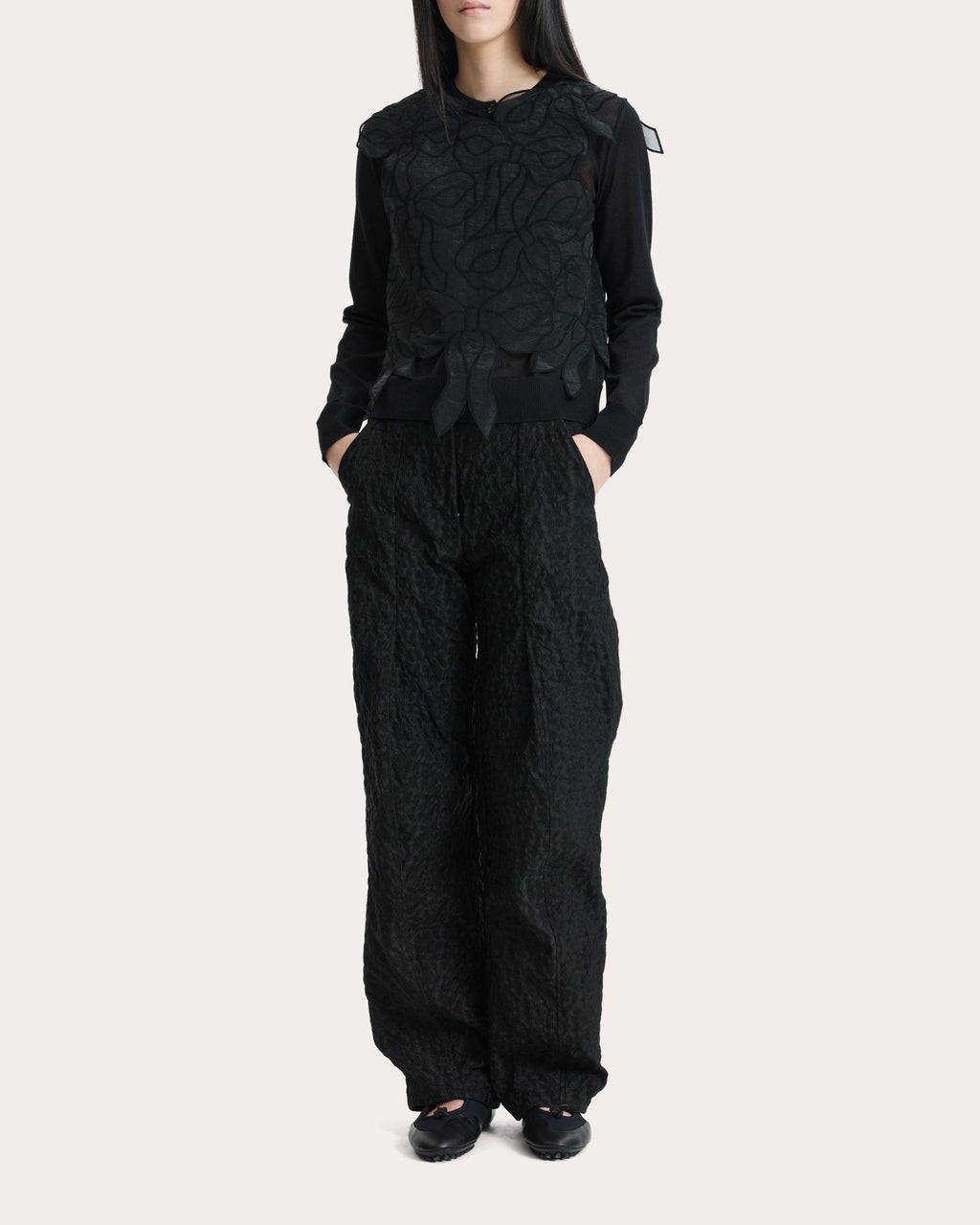 Aya Sheer Organza Embroidered Bow Top