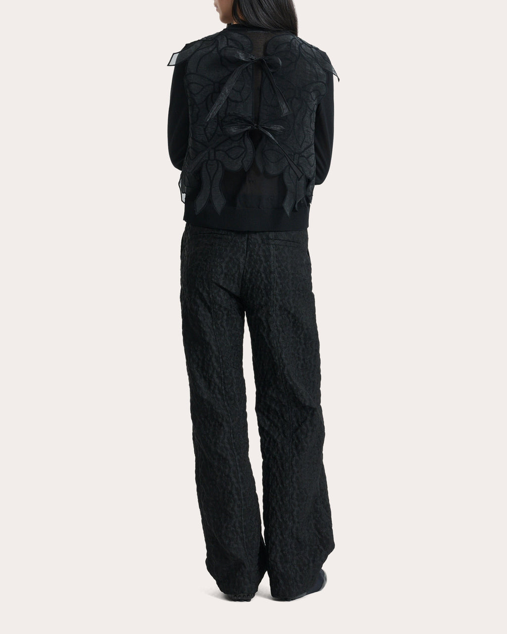 Aya Sheer Organza Embroidered Bow Top