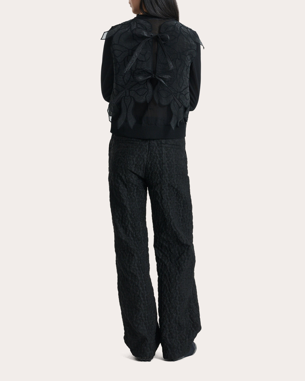 Aya Sheer Organza Embroidered Bow Top