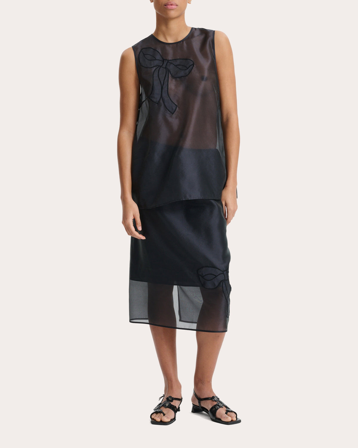 Alba Sheer Embroidered Organza Sleeveless Top