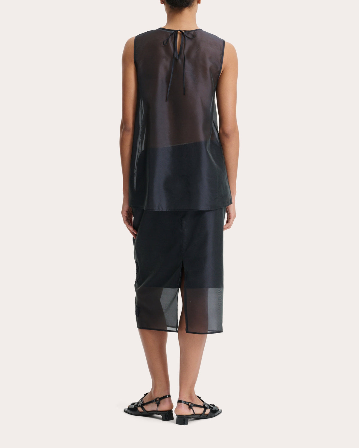 Alba Sheer Embroidered Organza Sleeveless Top