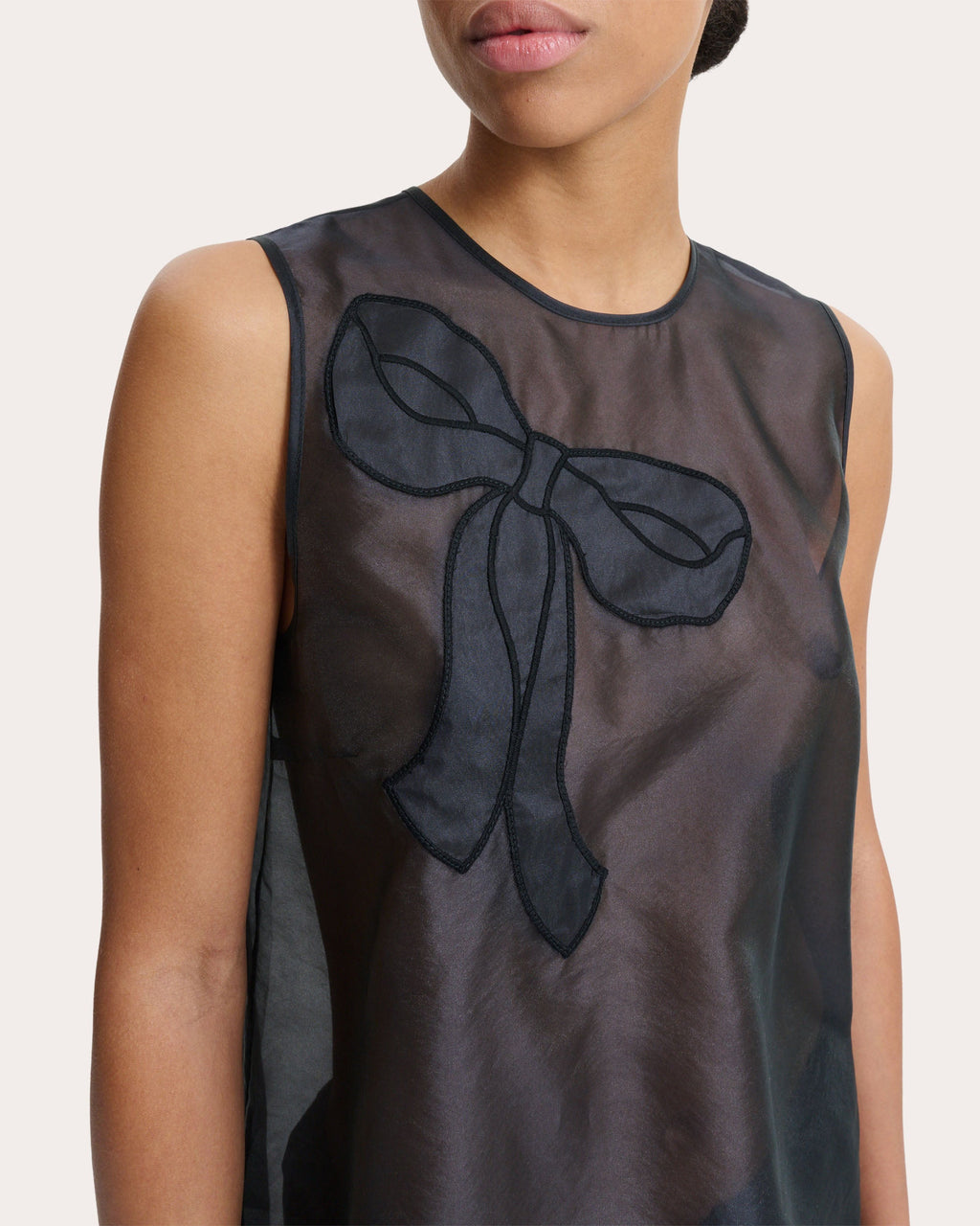 Alba Sheer Embroidered Organza Sleeveless Top