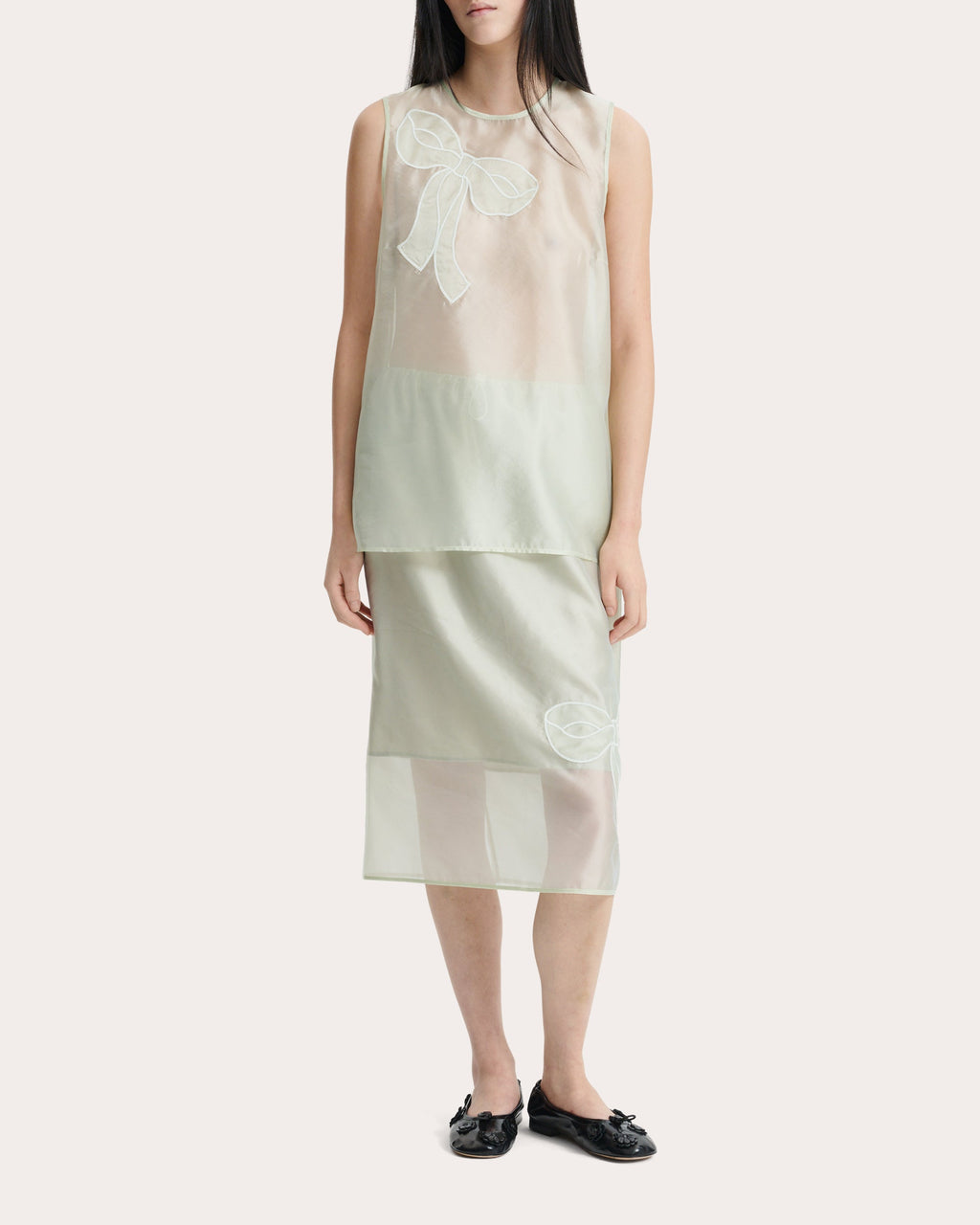 Alba Sheer Embroidered Organza Sleeveless Top