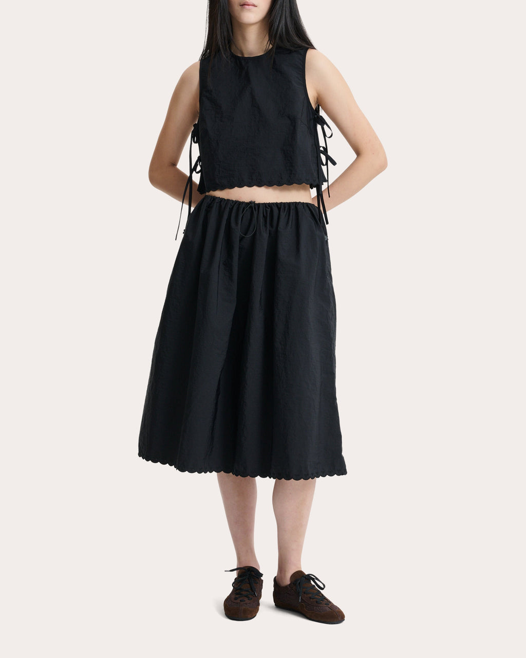 Feeba Embroidered Taffeta Bow Crop Top