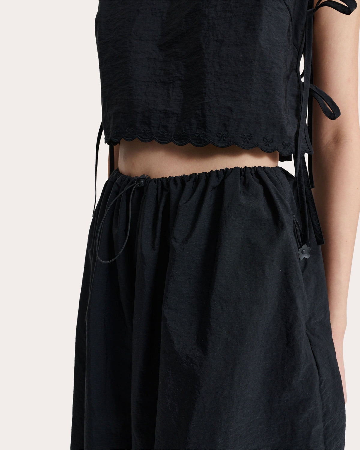 Feeba Embroidered Taffeta Bow Crop Top