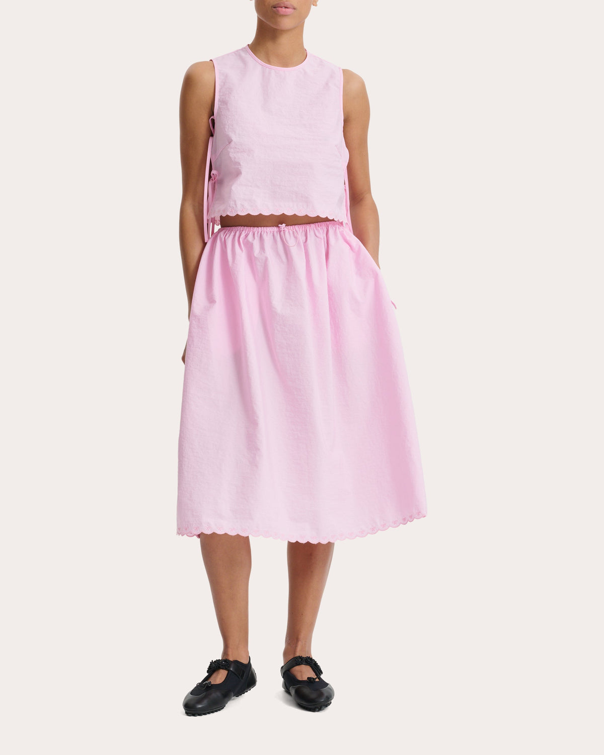 Feeba Embroidered Taffeta Bow Crop Top