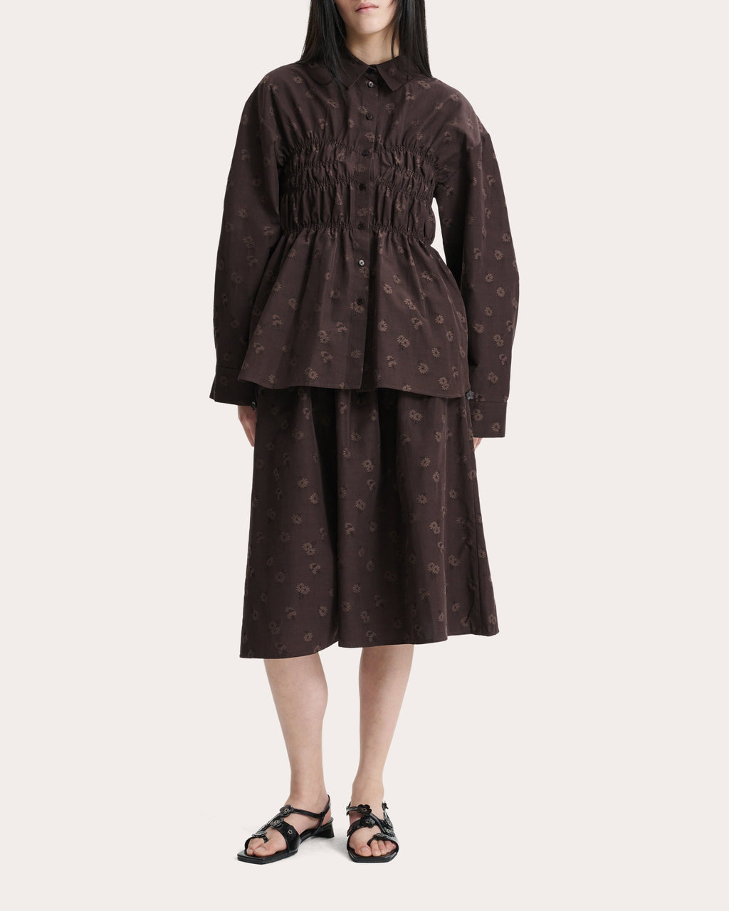 Braxton Ditsy Bellis Jacquard Ruched Shirt