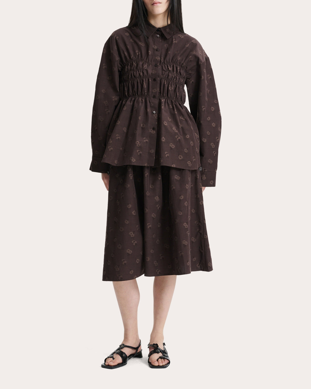 Braxton Ditsy Bellis Jacquard Ruched Shirt