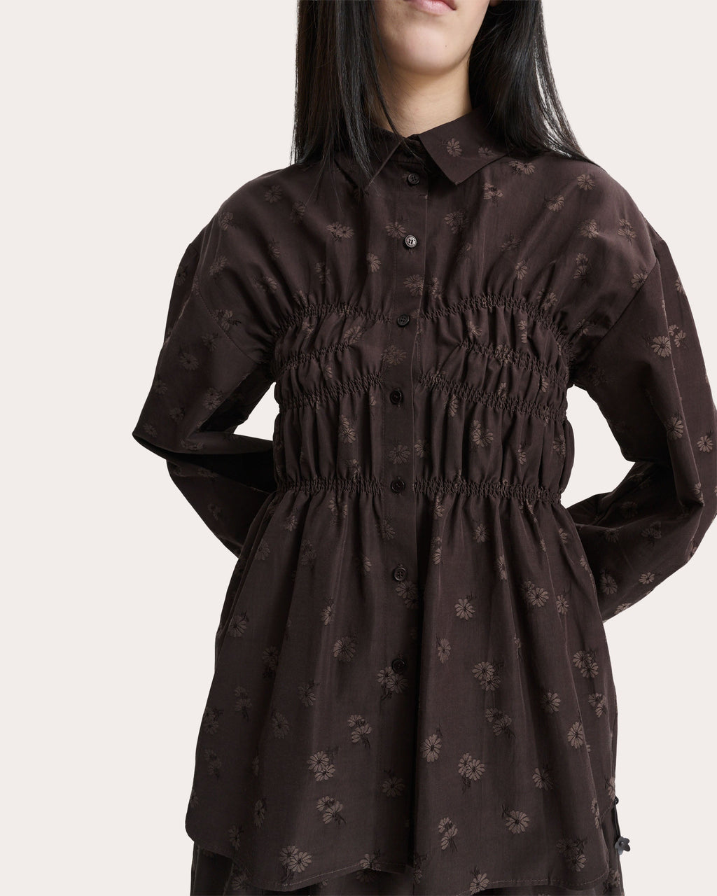 Braxton Ditsy Bellis Jacquard Ruched Shirt