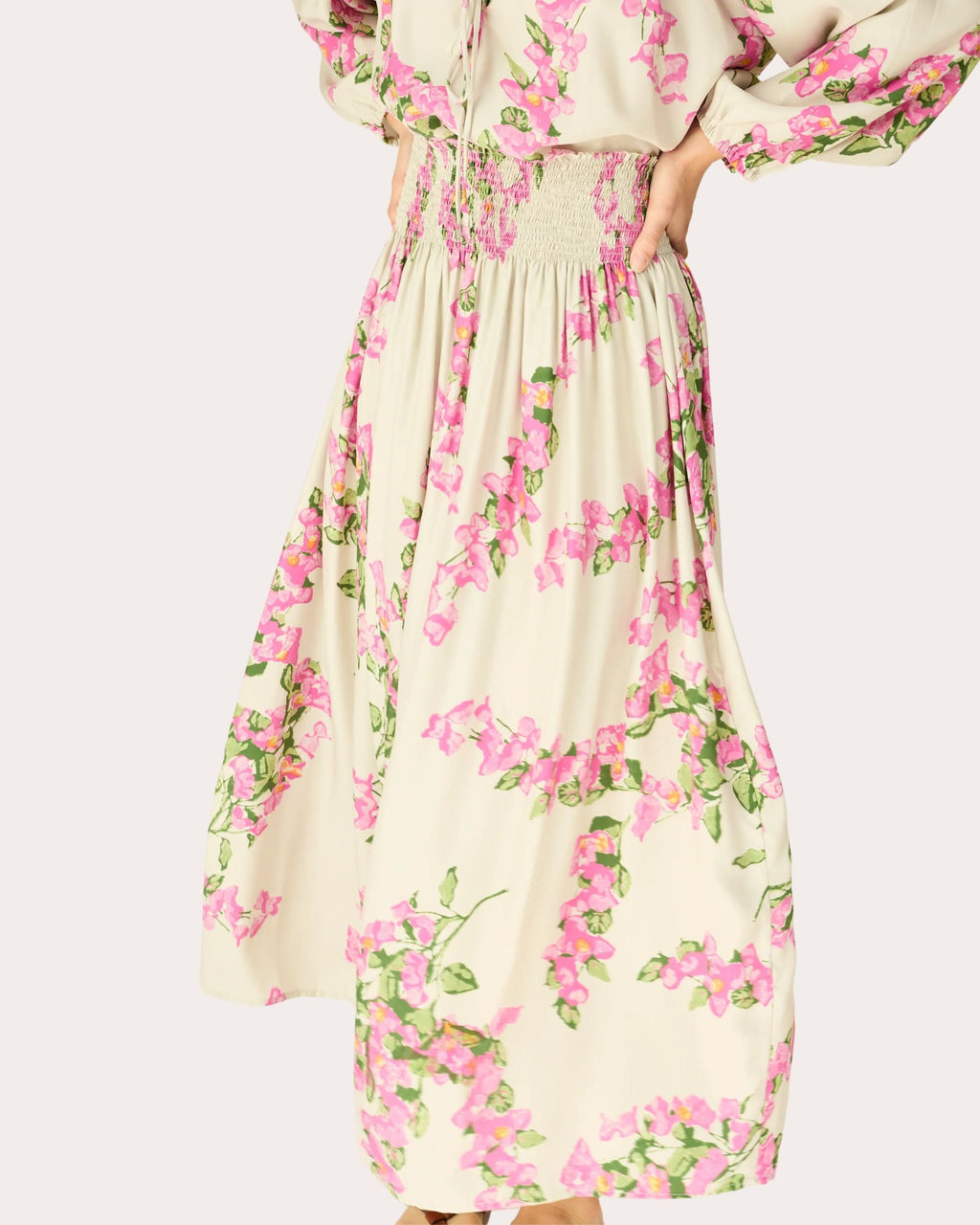 Bella Floral Silk Smocked Maxi Skirt