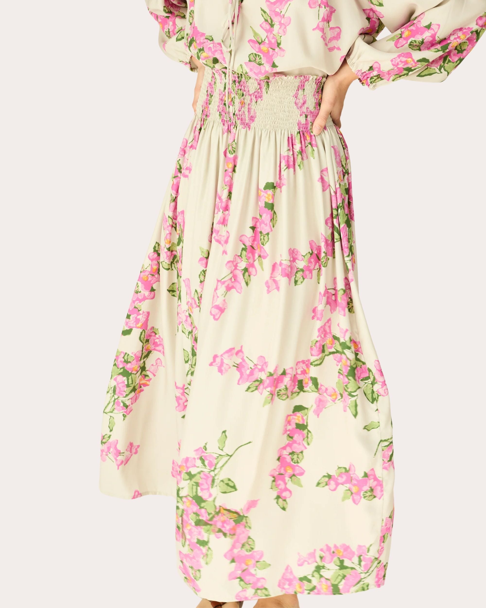 Bella Floral Silk Smocked Maxi Skirt