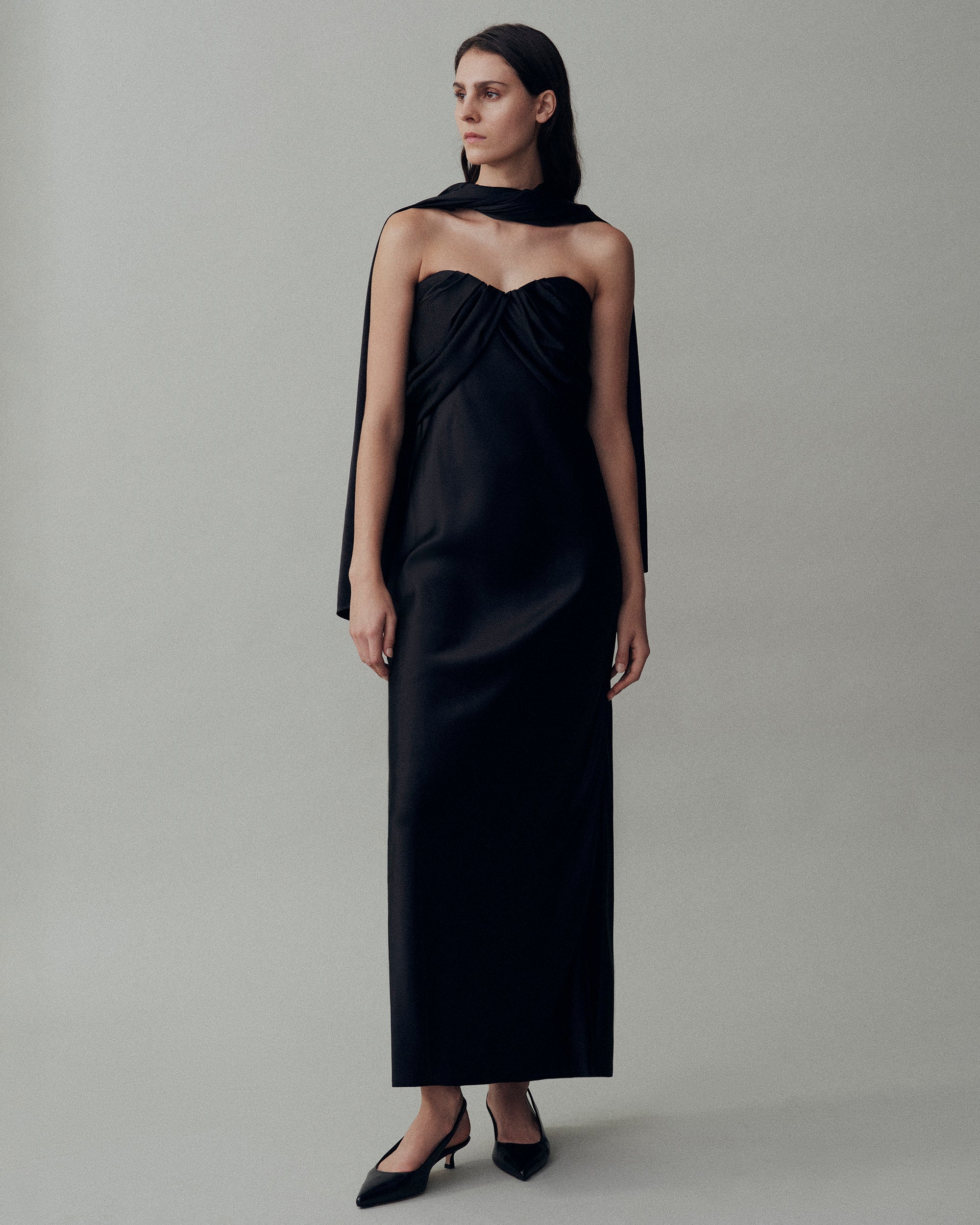 Satin Draped Bustier Strapless Dress