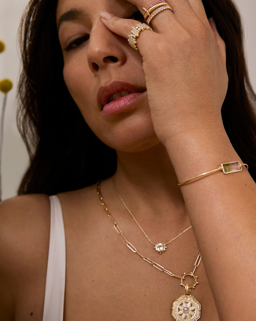 Moonstone & Topaz Aztec Octagon Deco Medallion Necklace