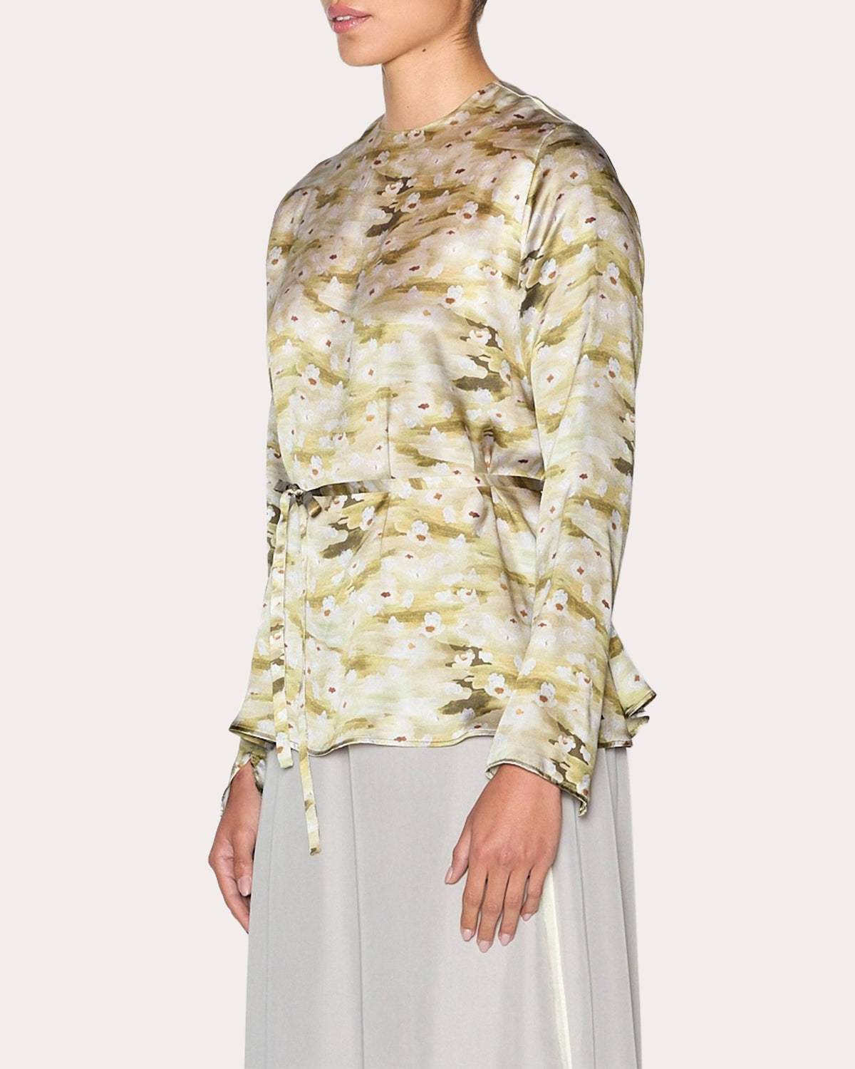 Wholesome Floral Silk Long-Sleeve Top