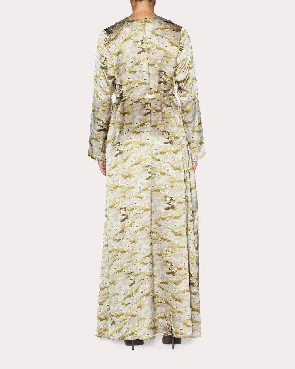 Wholesome Floral Silk Long-Sleeve Gown