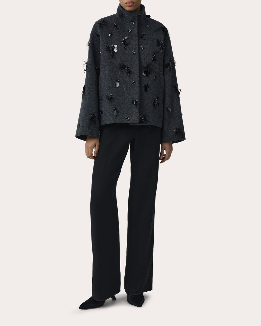 Siena Embellished Wool Funnel Jacket
