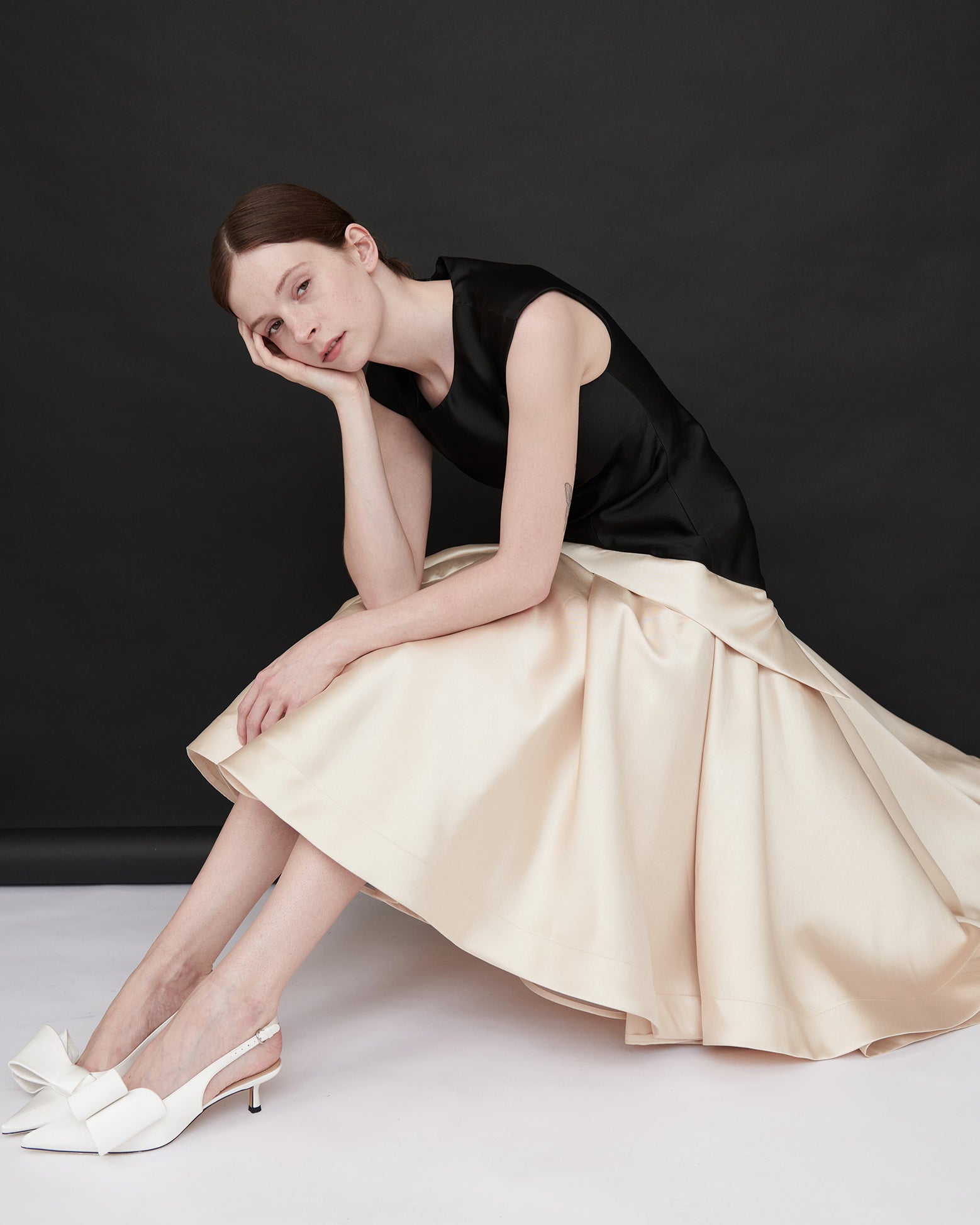 Trish Satin Pleated Drop-Waist Gown