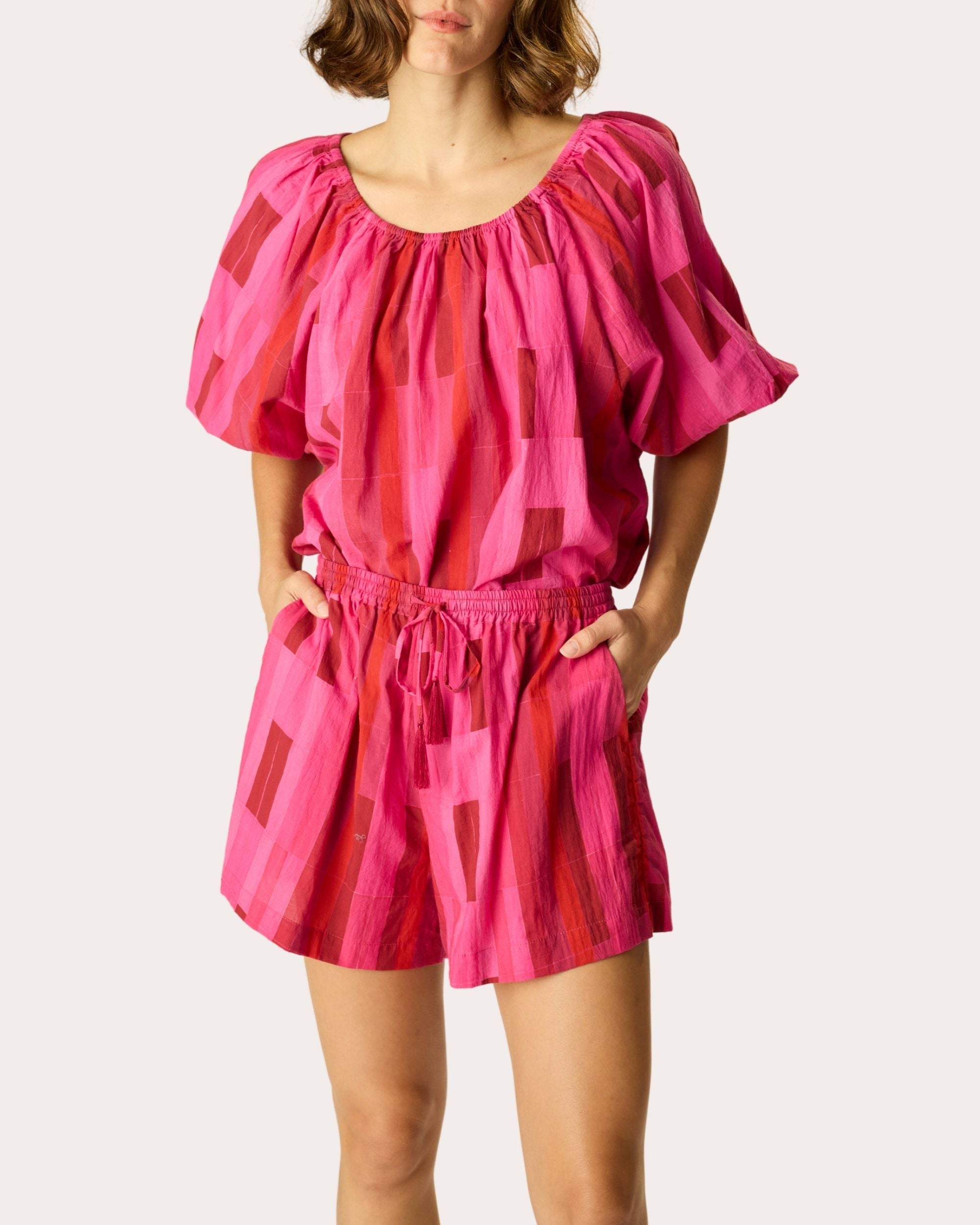 Ella Cotton Gathered Puff-Sleeve Top