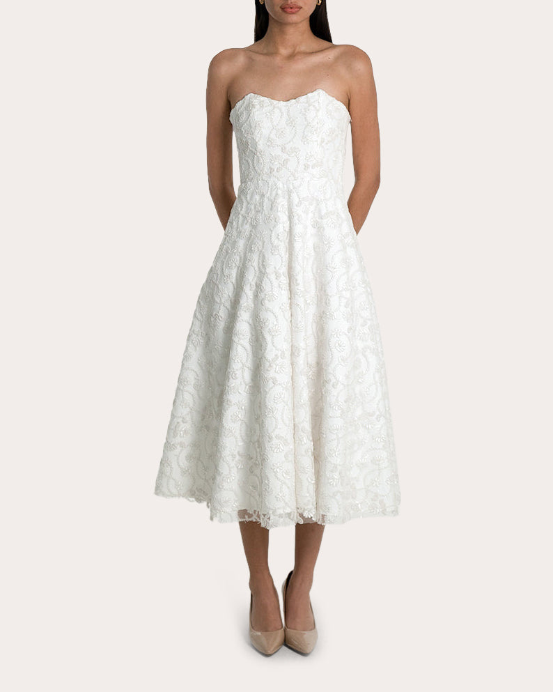 Hanni Floral Appliquéd Cotton Midi Dress