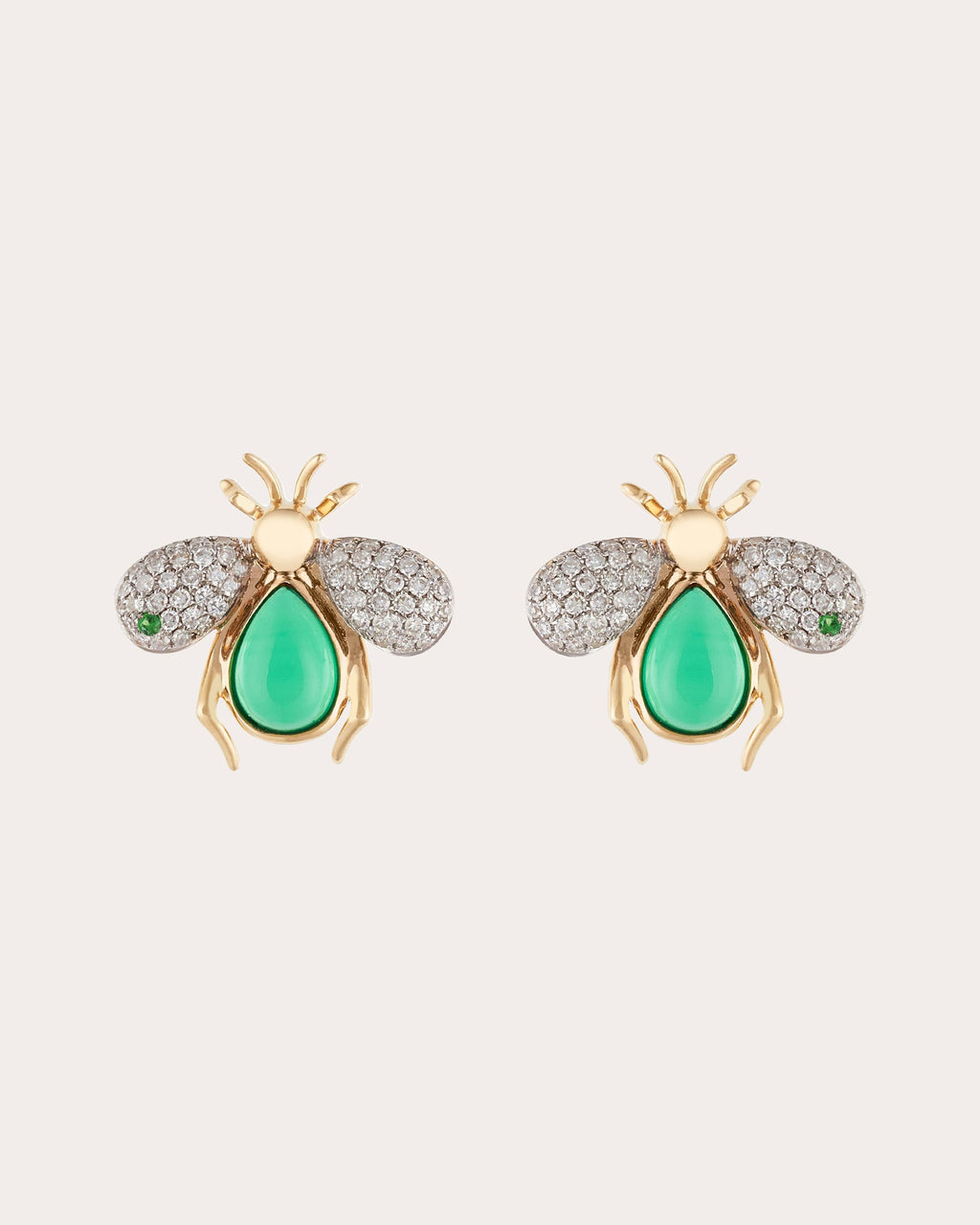 Abejas Real 18K Gold Jade and Diamond Stud Earrings