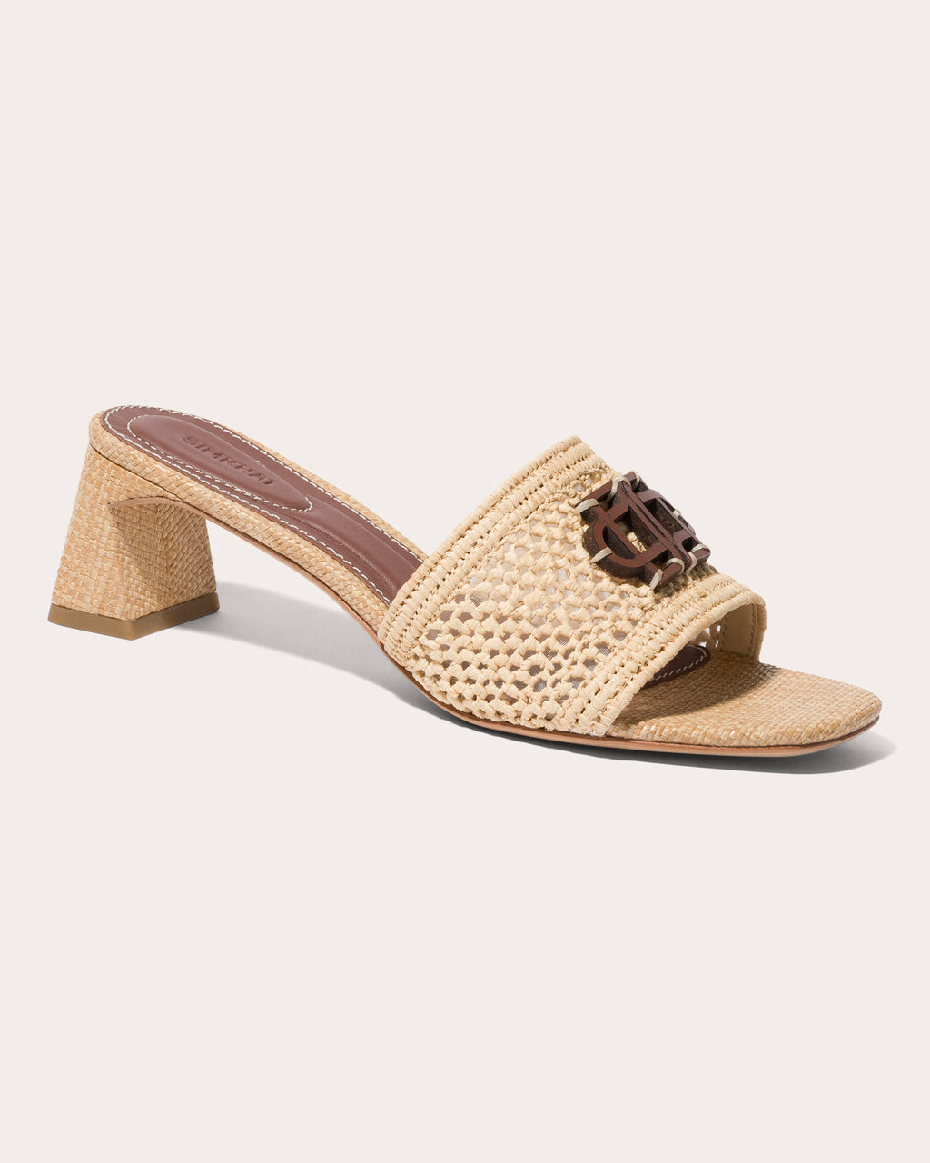Sydney Monogram Raffia Block-Heel Sandal