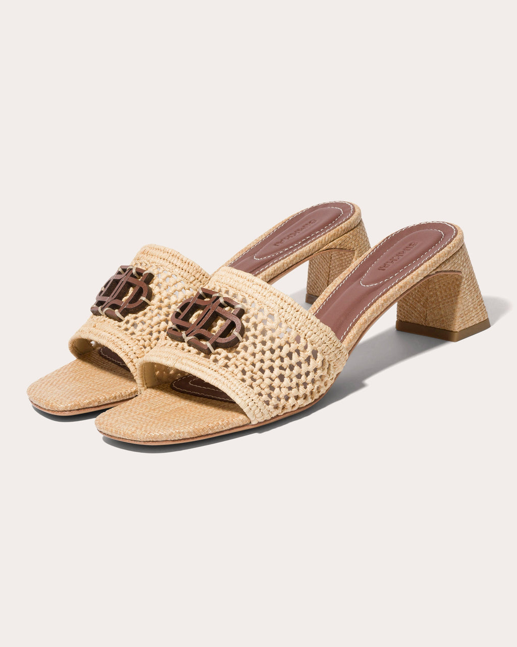 Sydney Monogram Raffia Block-Heel Sandal