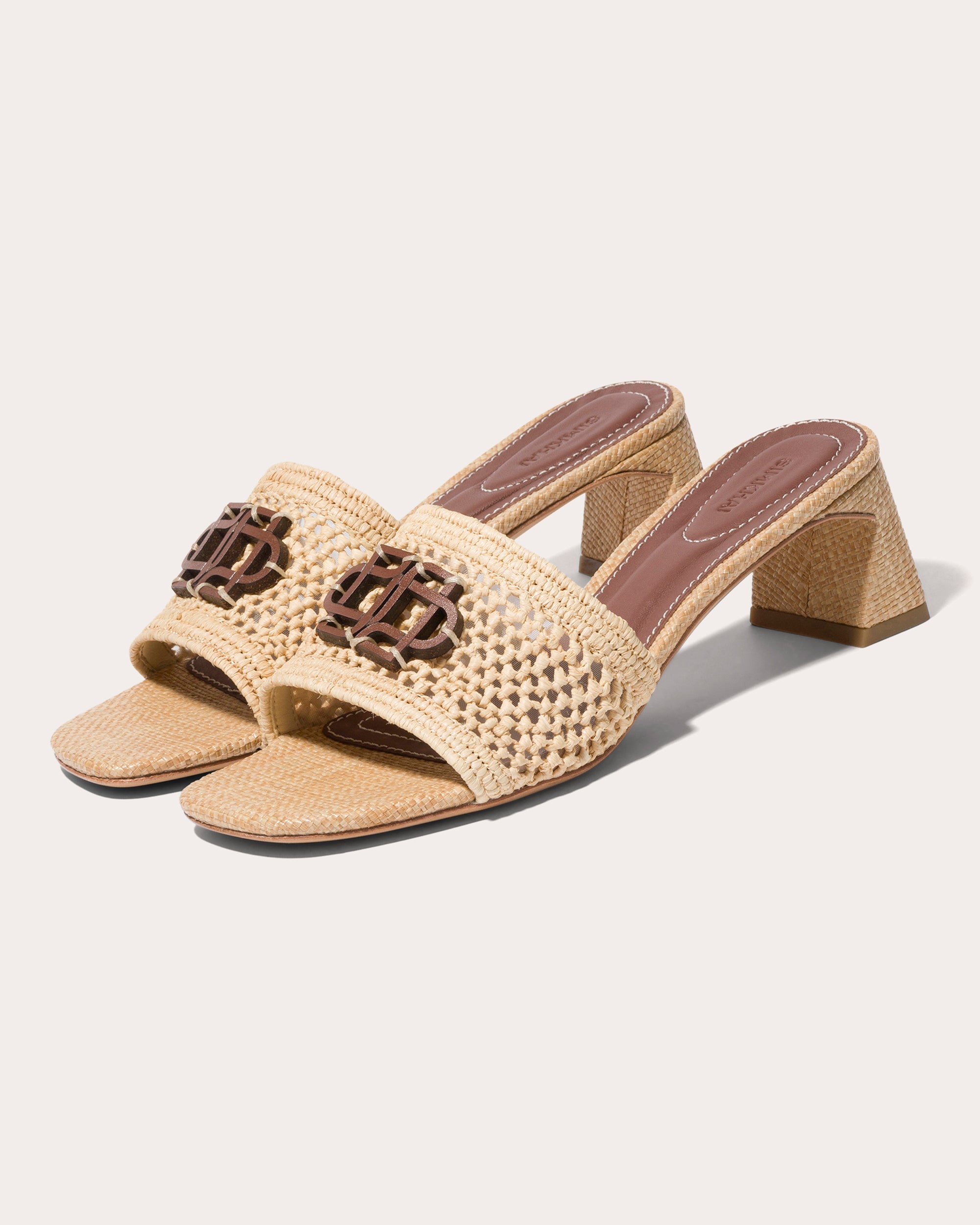 Sydney Monogram Raffia Block-Heel Sandal