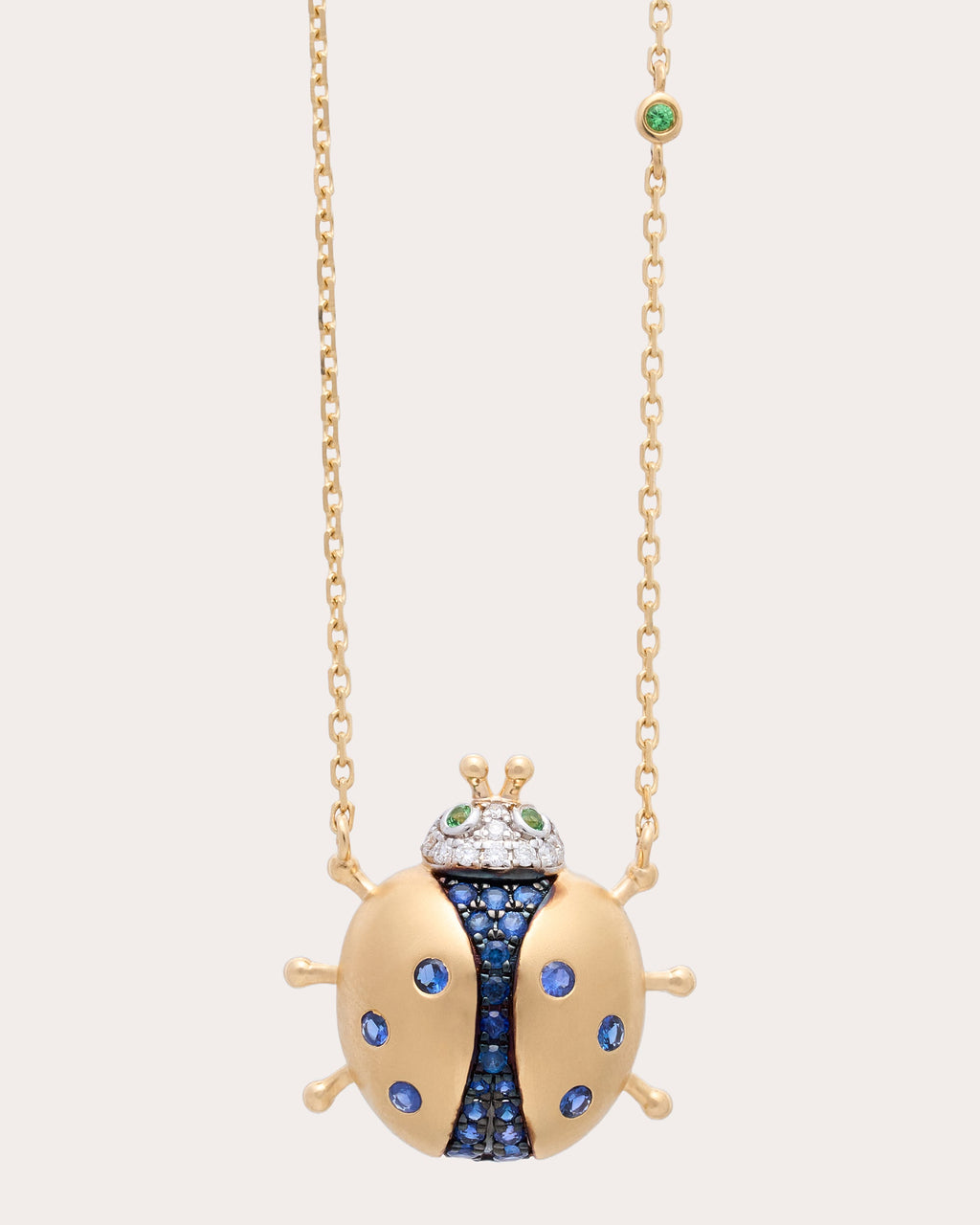 Sapphire Vegetal Fauna Ladybug Pendant Necklace