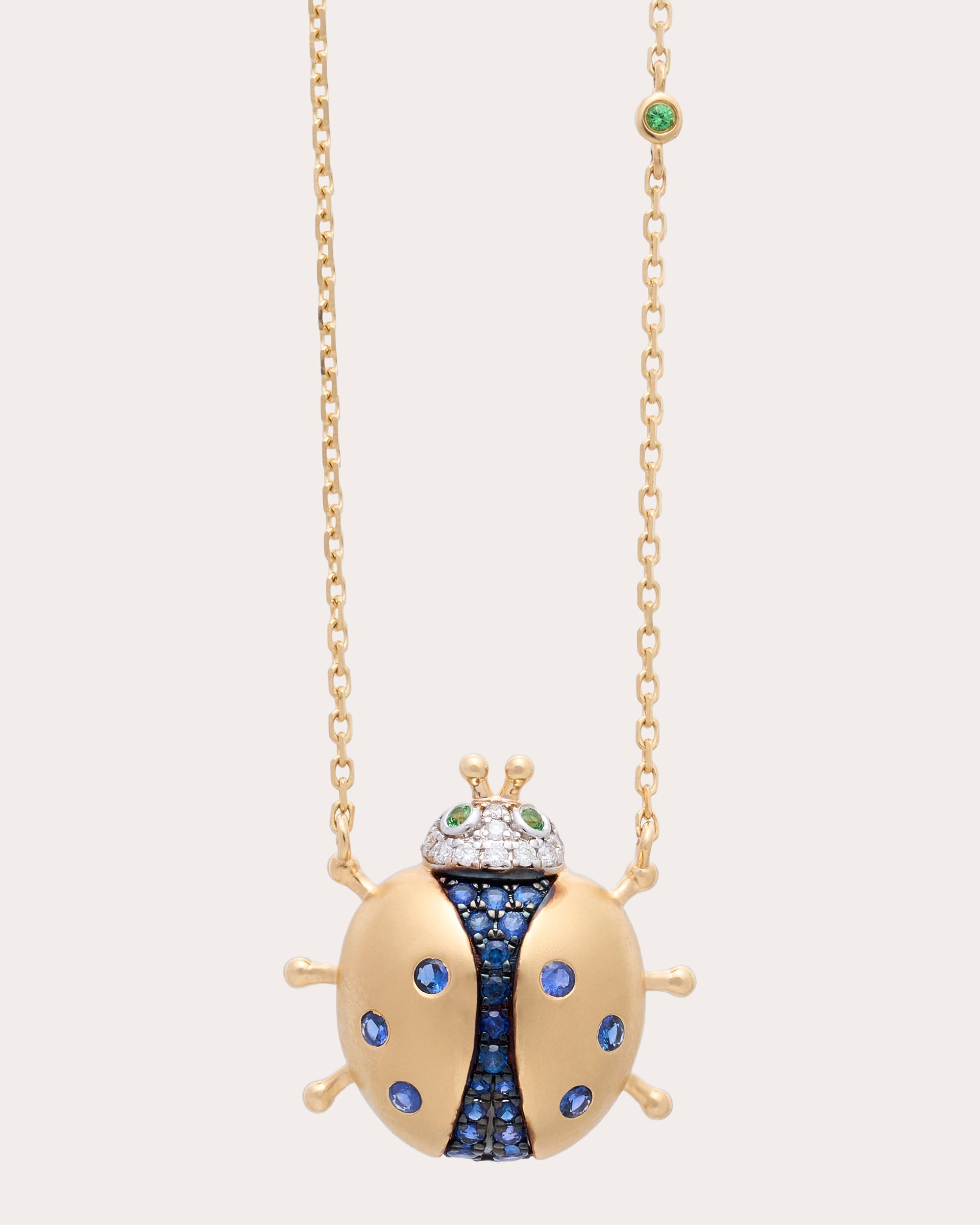 Sapphire Vegetal Fauna Ladybug Pendant Necklace
