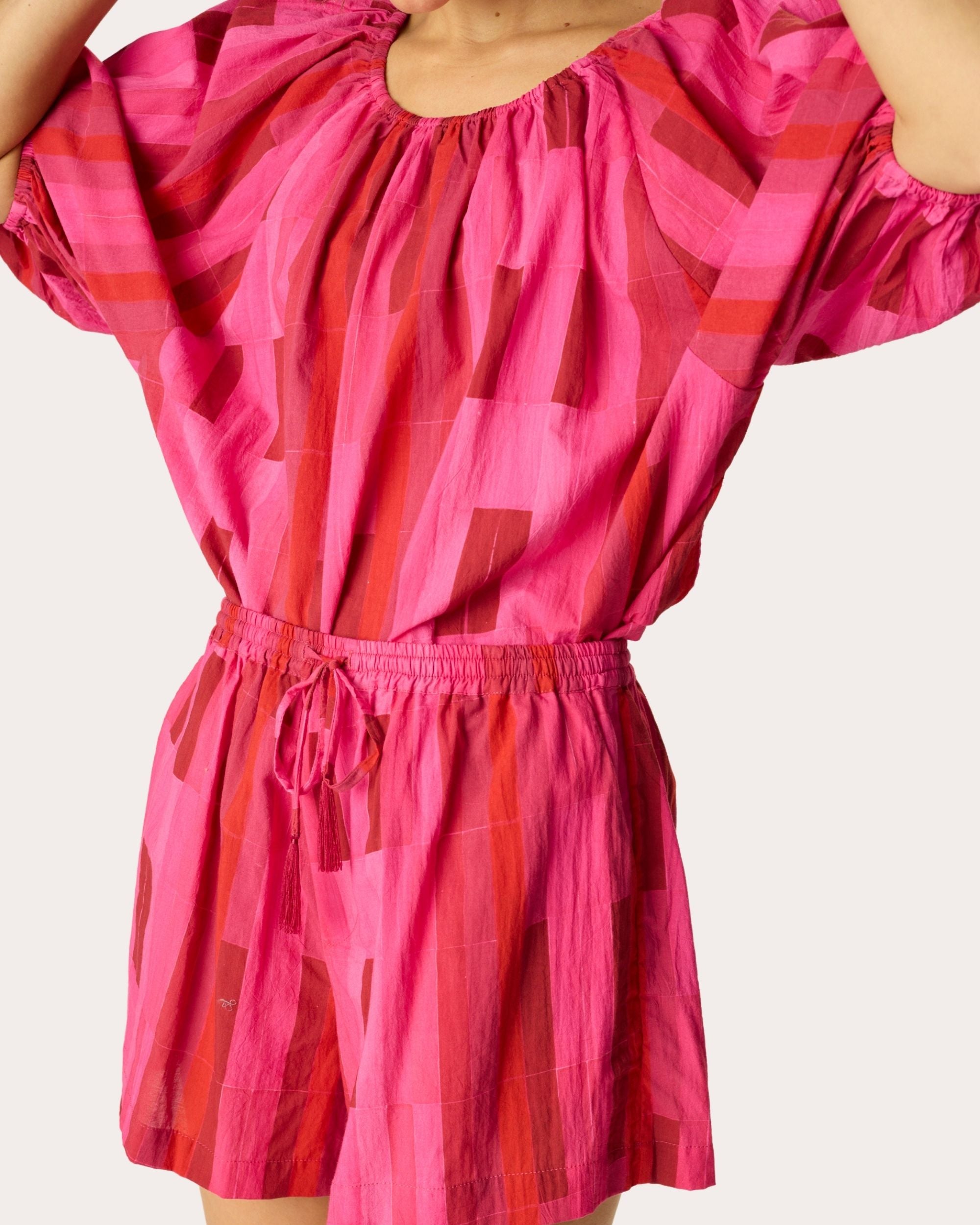 Ella Cotton Gathered Puff-Sleeve Top