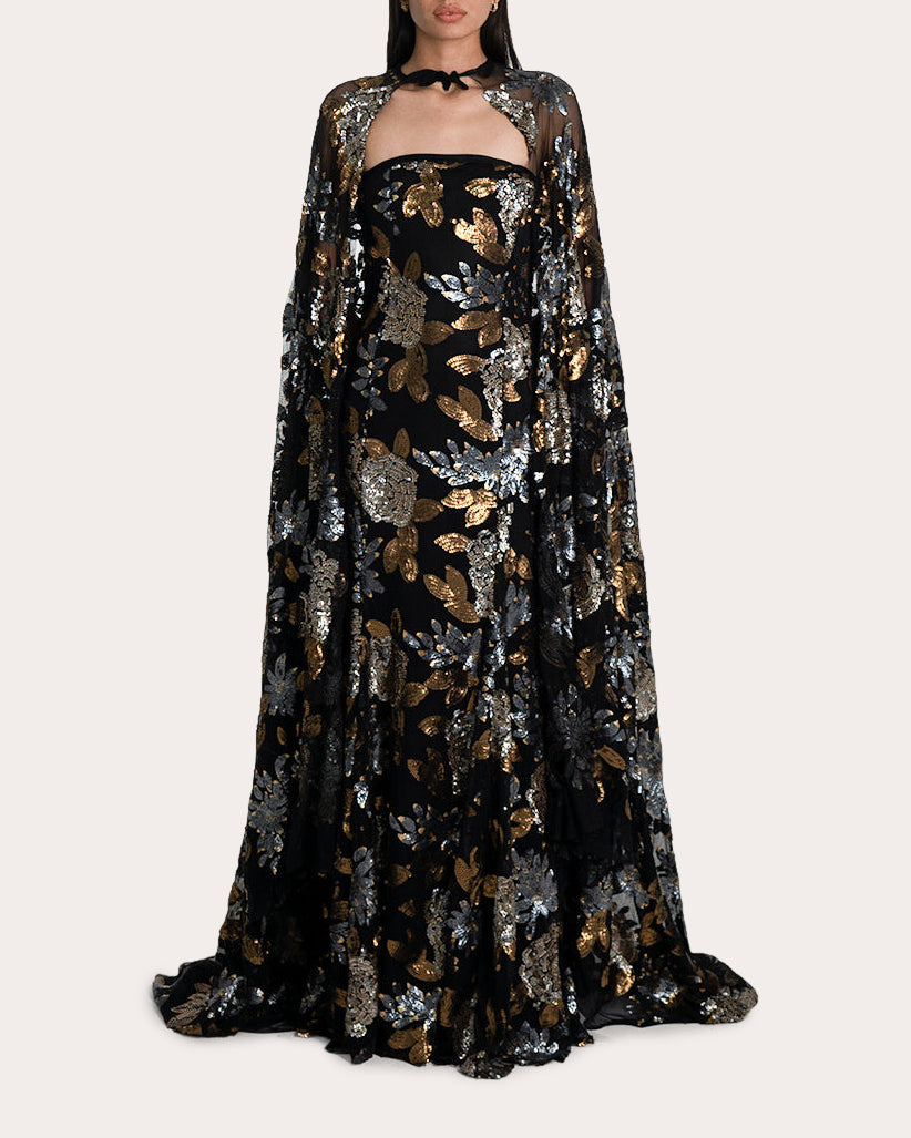 Ñami Sequin Convertible Cape Gown