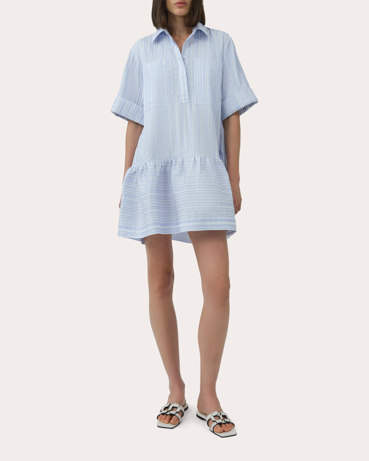 Cris Stripe Drop-Waist Shirt Dress