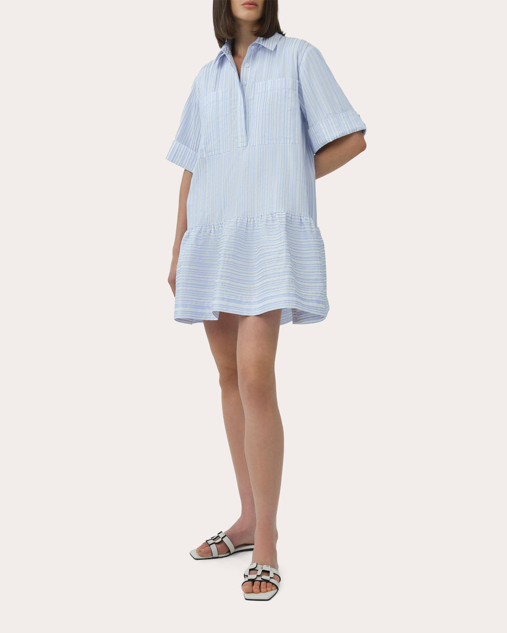 Cris Stripe Drop-Waist Shirt Dress