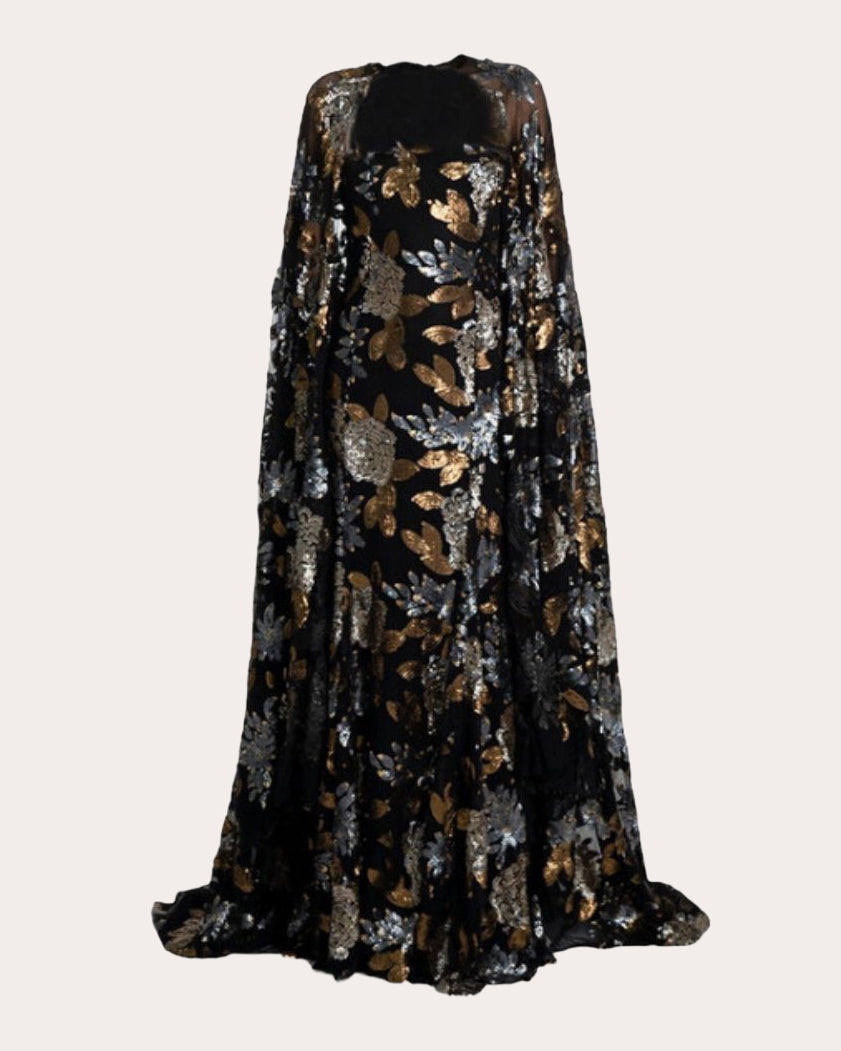 Ñami Sequin Convertible Cape Gown