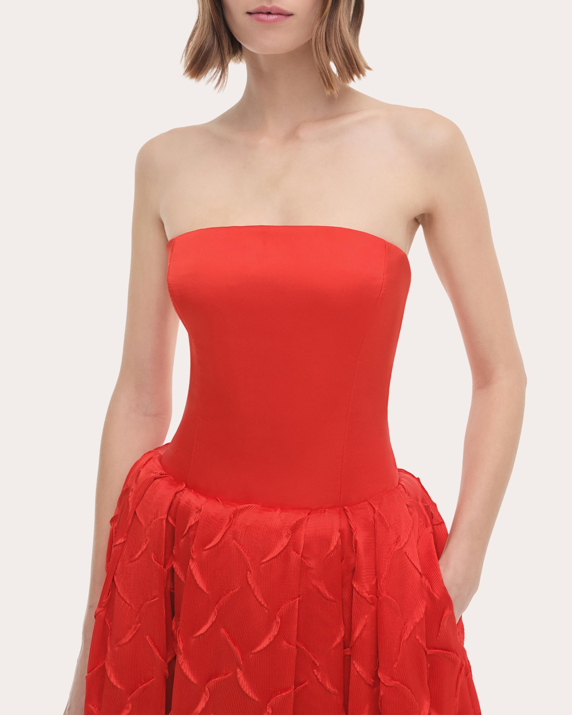 Azriel Pleated Bustier Strapless Gown