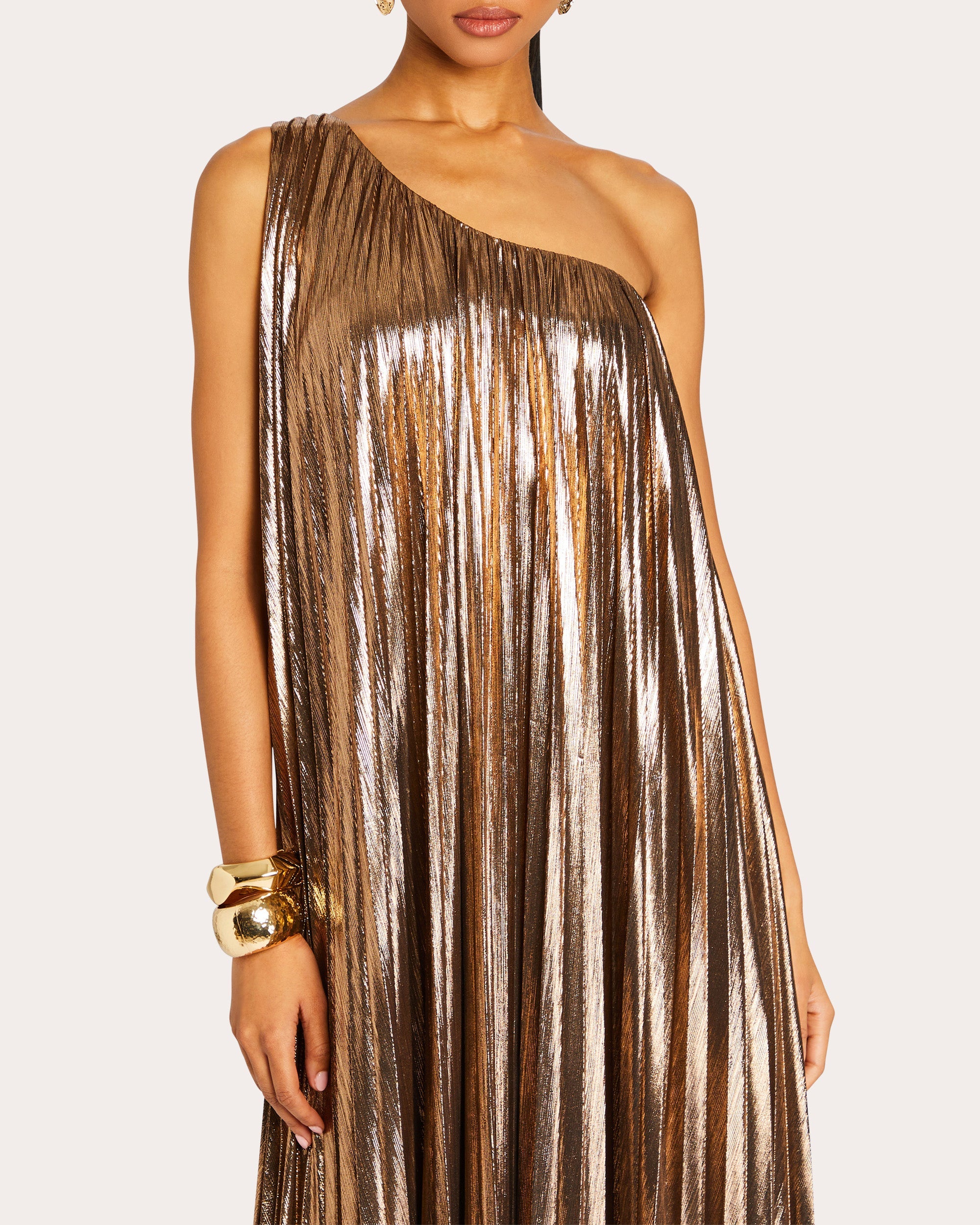 Kensley Pleated Metallic-Lamé Maxi Dress