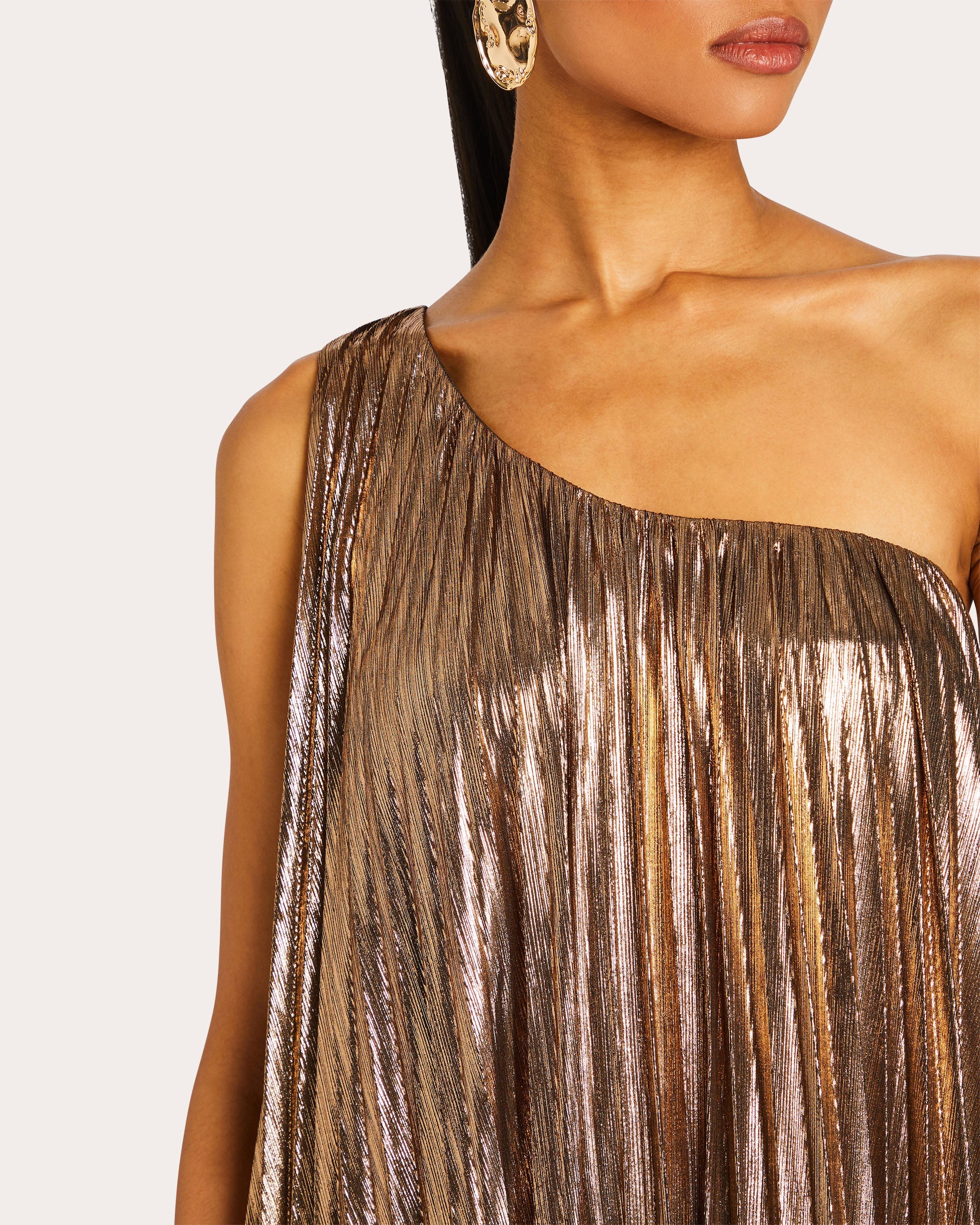 Kensley Pleated Metallic-Lamé Maxi Dress